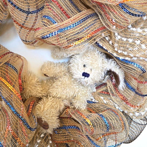 Handcrafted Patriotic/Xmas Burlap & Mesh Weath with Boyd’s Bears PARKER B. POOCH - Picture 6 of 9